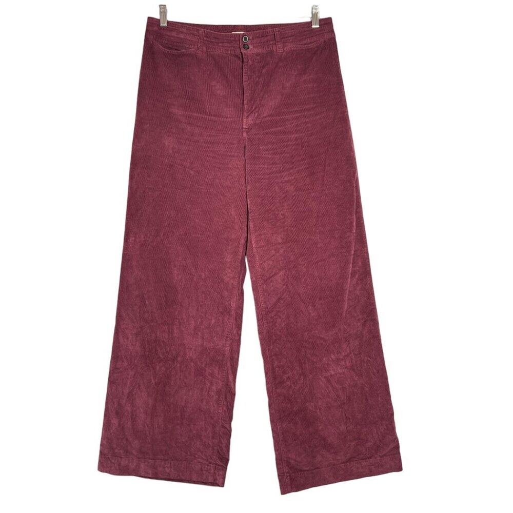 Faherty Stretch Cord Wide Leg Pants WOMENS 33 Maroon High Rise Organic